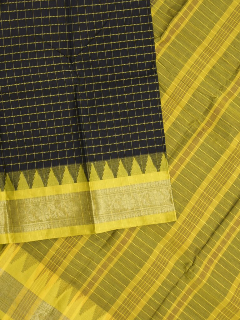 Dhaka cotton saree for women | black | allover checks | contrast blouse