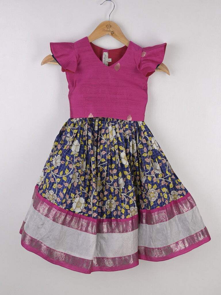 Handcrafted pen kalamkari raw silk kids lehenga 2-3 years