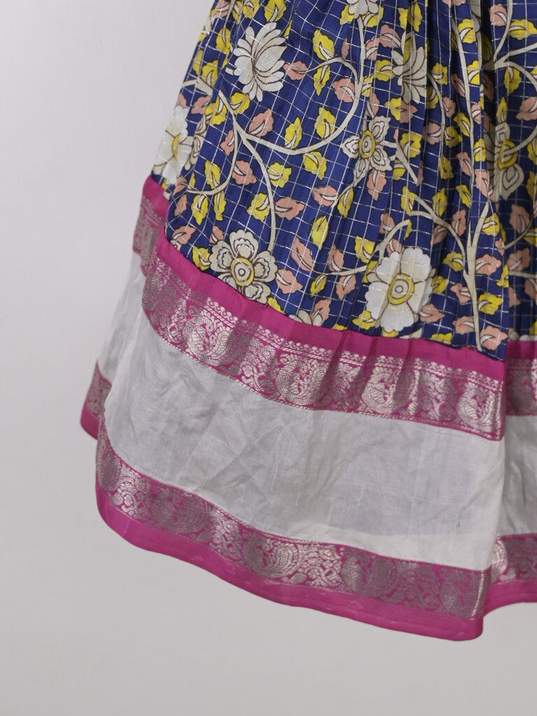 Handcrafted pen kalamkari raw silk kids lehenga 2-3 years