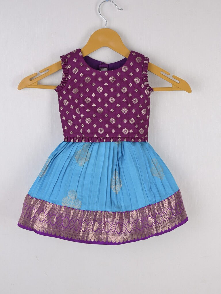 Handcrafted pen kalamkari raw silk kids lehenga 0-1 year