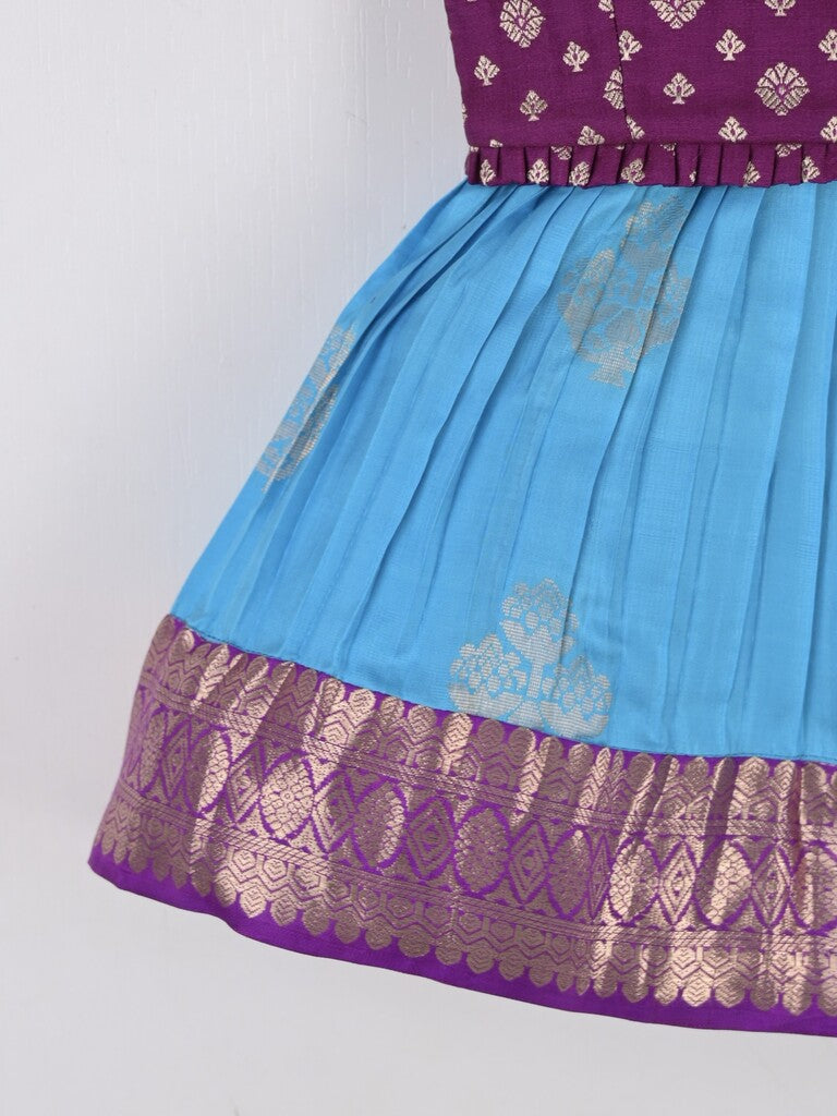 Handcrafted pen kalamkari raw silk kids lehenga 0-1 year