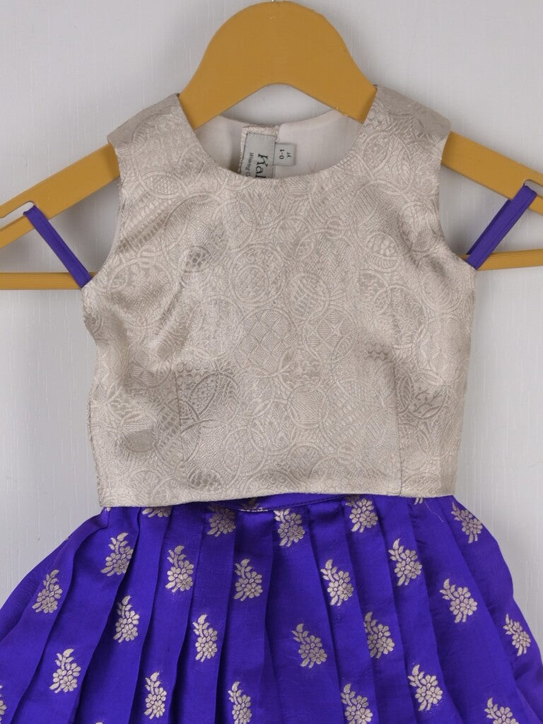 Handcrafted pen kalamkari raw silk kids lehenga 0-1 year