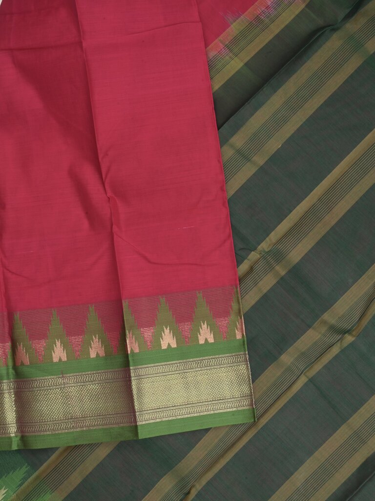 Dhaka cotton saree for women | cherry pink | temple border | contrast blouse