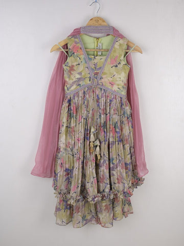 Handcrafted pen kalamkari raw silk kids lehenga 9-10 years