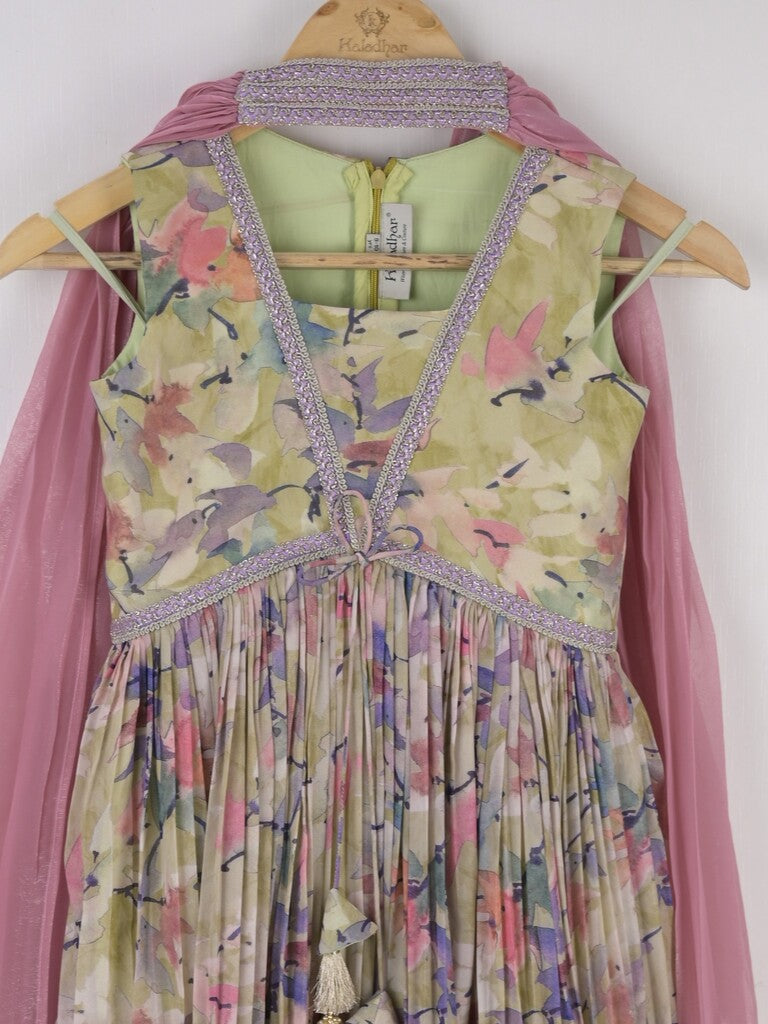 Handcrafted pen kalamkari raw silk kids lehenga 9-10 years