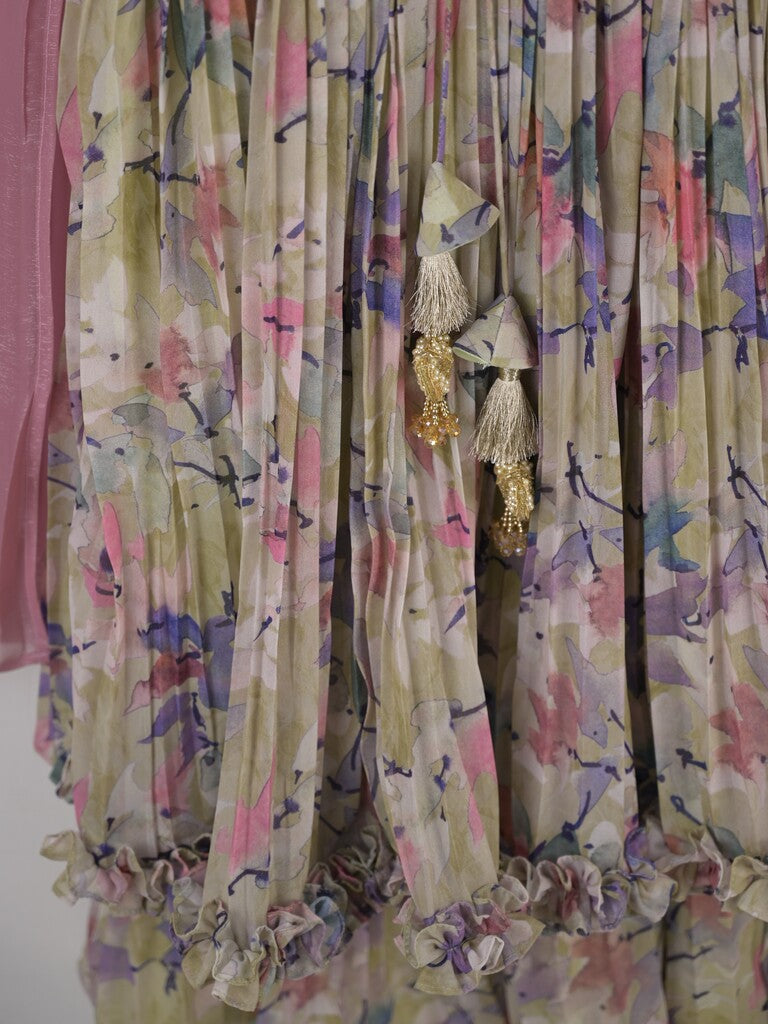 Handcrafted pen kalamkari raw silk kids lehenga 9-10 years