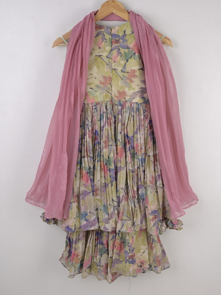 Handcrafted pen kalamkari raw silk kids lehenga 9-10 years