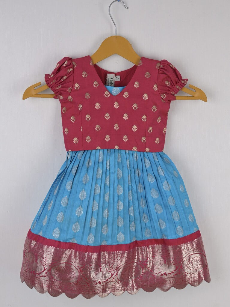 Handcrafted pen kalamkari raw silk kids lehenga 0-1 year