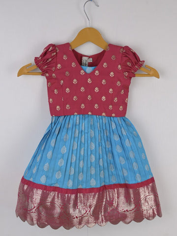 Handcrafted pen kalamkari raw silk kids lehenga 0-1 year