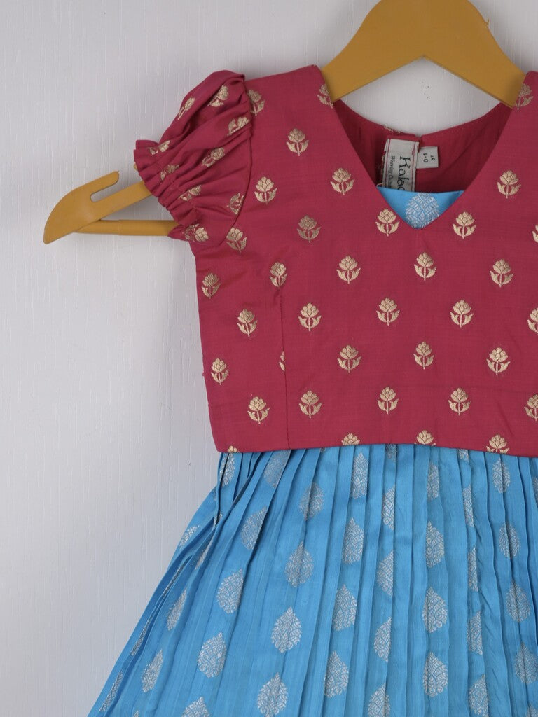 Handcrafted pen kalamkari raw silk kids lehenga 0-1 year