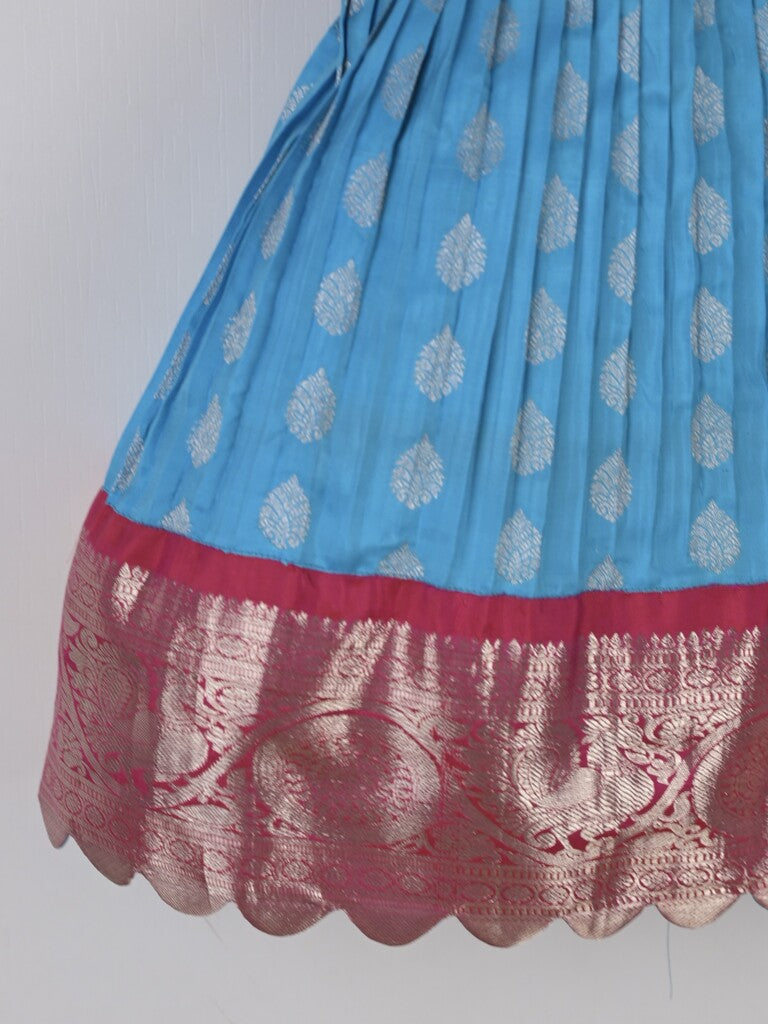 Handcrafted pen kalamkari raw silk kids lehenga 0-1 year