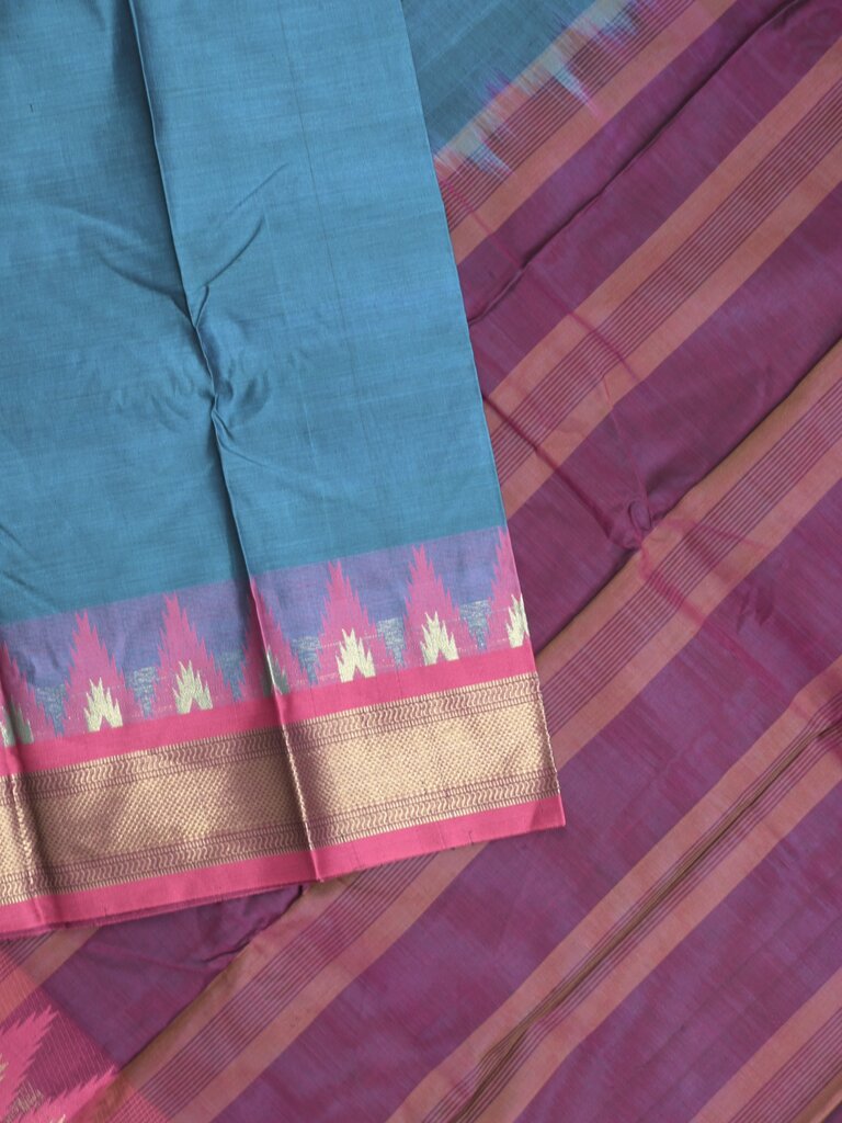 Dhaka cotton saree for women | cherry pink | temple border | contrast blouse