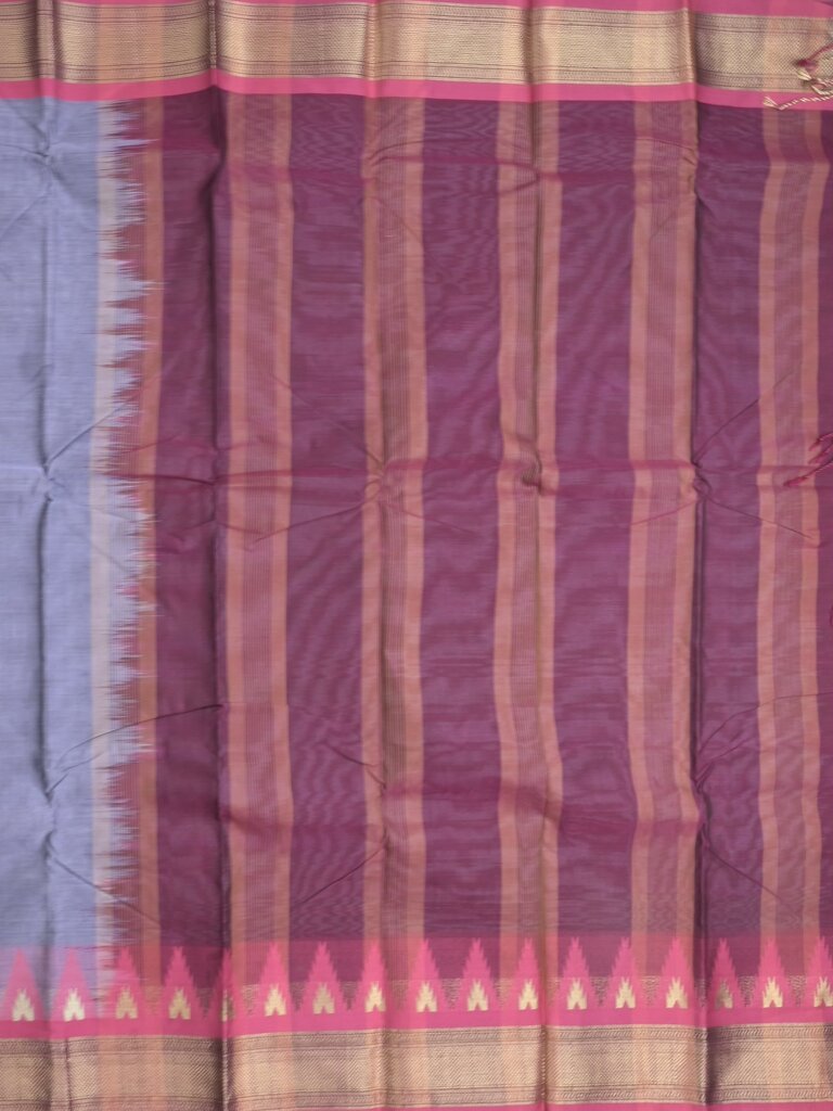 Dhaka cotton saree for women | cherry pink | temple border | contrast blouse