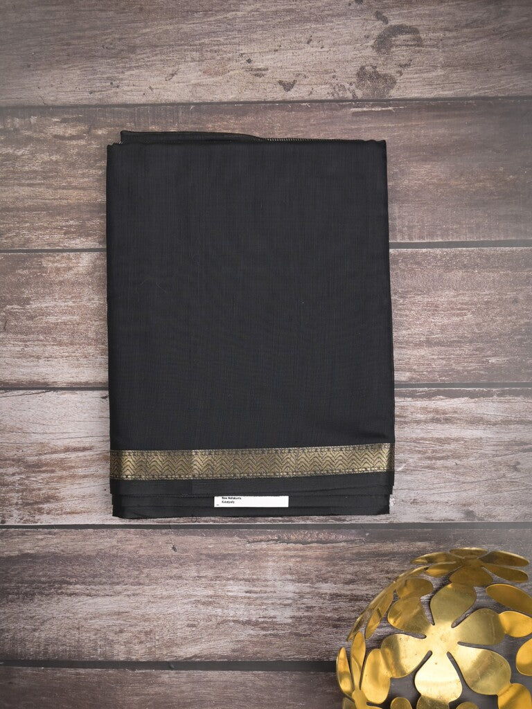 Maheshwari fancy saree black color allover plain and small kaddi border with self pallu and attached blouse