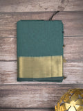 Maheshwari fancy saree peacock green color allover plain and temple border with stripes pallu and attached blouse