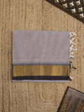 Kanchi cotton plain saree with zari border with attached self blouse