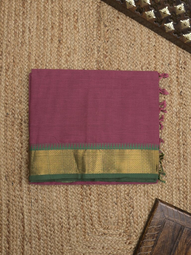 Kanchi cotton plain saree with zari border with attached self blouse