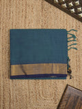 Kanchi cotton plain saree with zari border with attached self blouse
