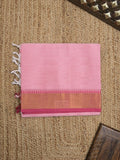 Kanchi cotton plain saree with zari border with attached self blouse
