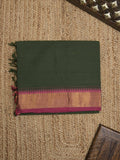 Kanchi cotton plain saree with zari border with attached self blouse