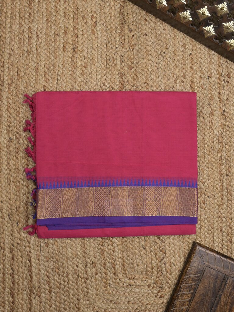 Kanchi cotton plain saree with zari border with attached self blouse