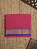 Kanchi cotton plain saree with zari border with attached self blouse