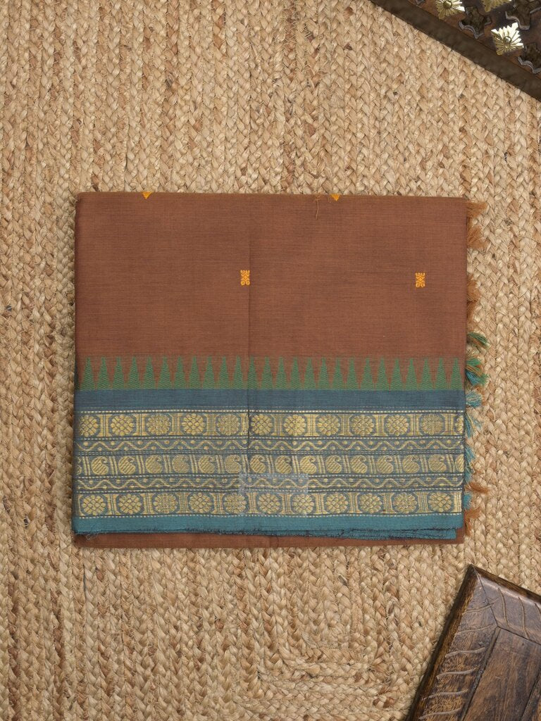 Kanchi cotton saree allover motifs with zari border and attached self blouse
