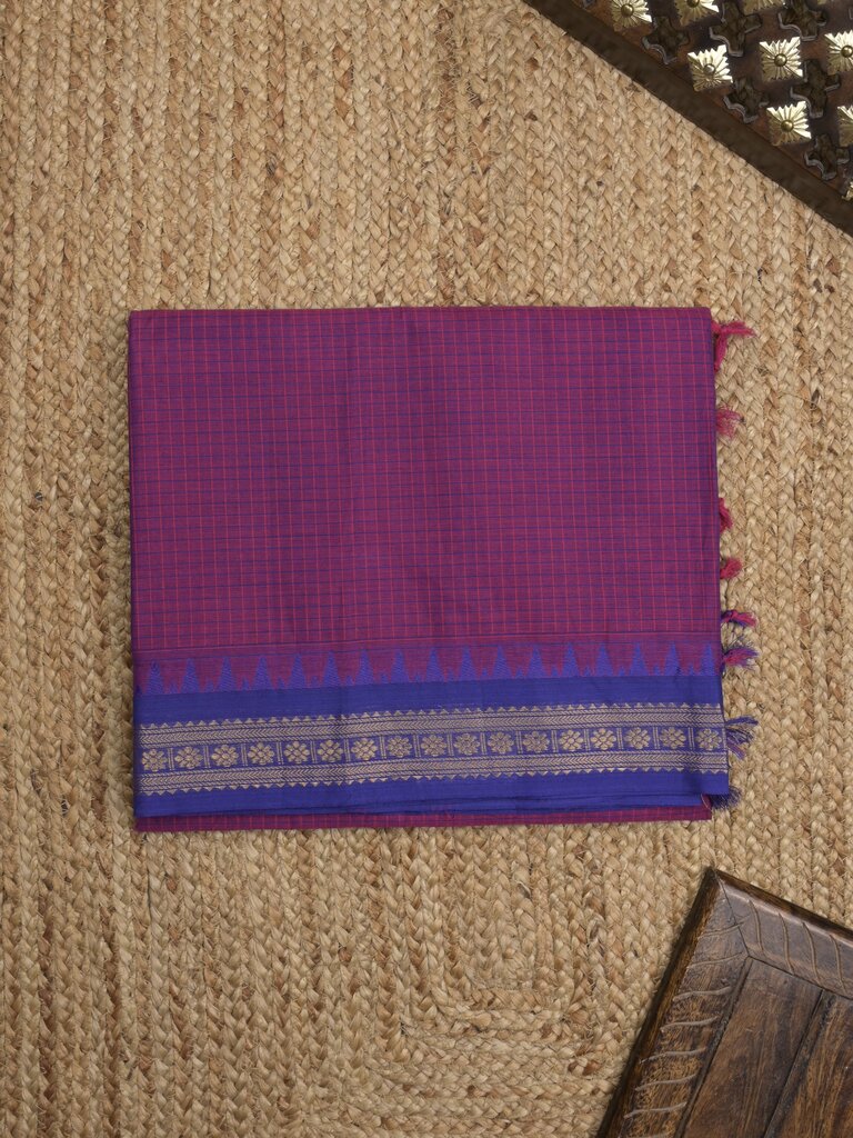 Kanchi cotton saree with zari border and attached self blouse