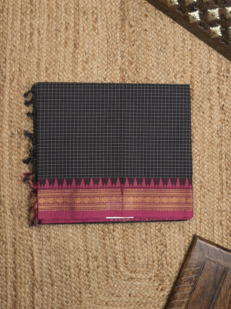 Kanchi cotton saree with zari border and attached self blouse