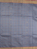Uppada seiko pattu saree bluish grey color allover checks, motifs & zari border with contrast pallu and plain blouse