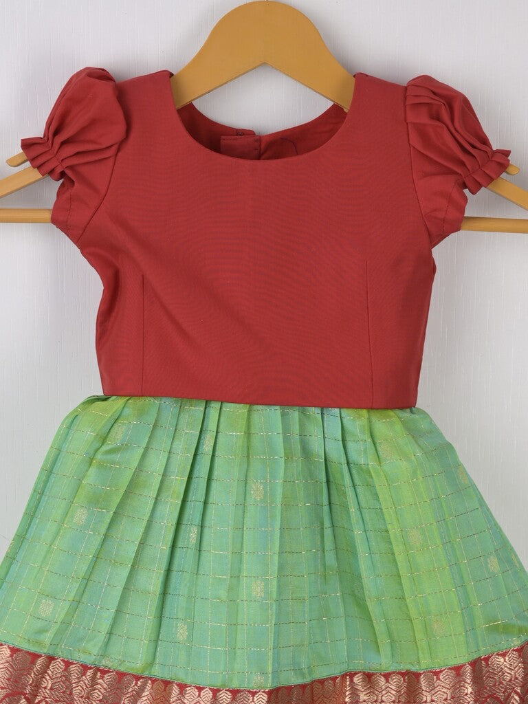 Traditional kanchi pattu silk lehenga set for kids 0-1 year