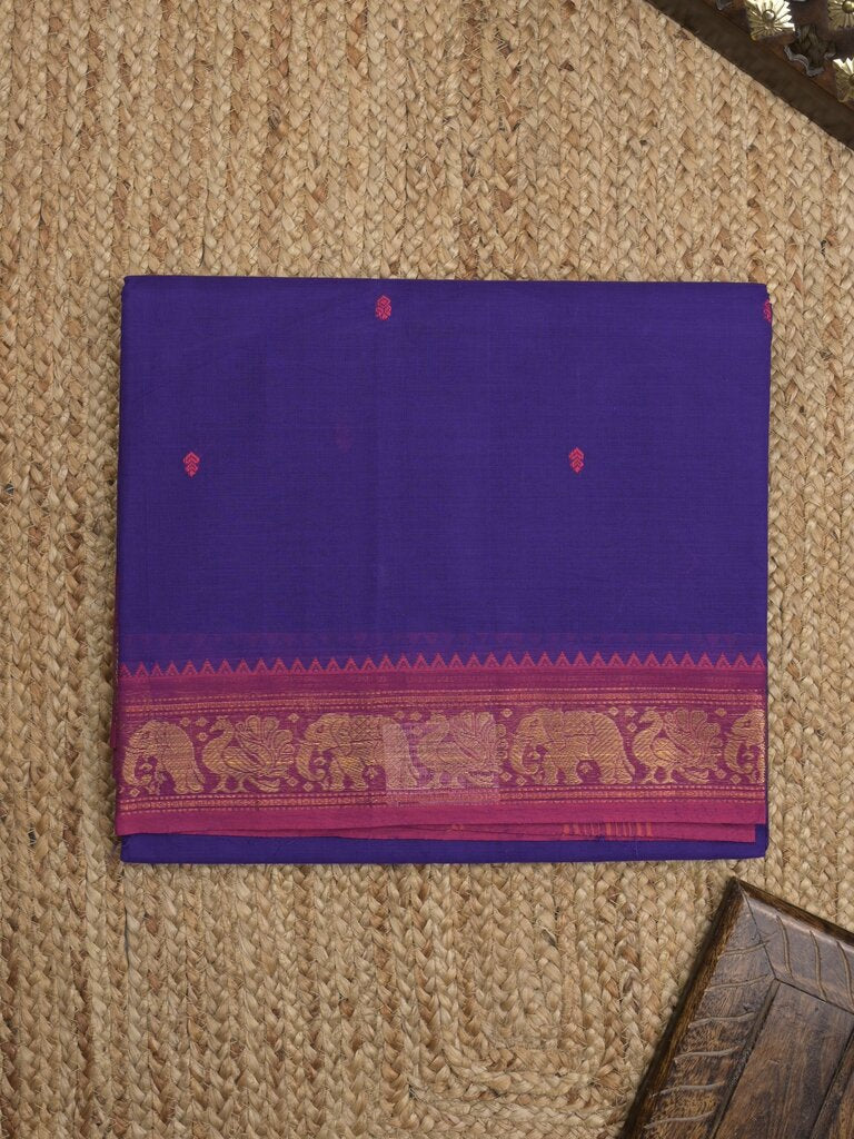 Kanchi cotton saree allover motifs and zari border with attached self-blouse