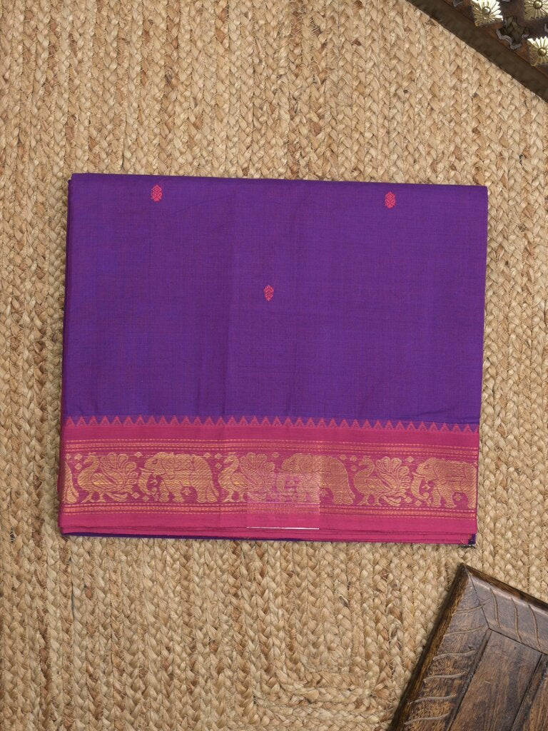 Kanchi cotton saree allover motifs and zari border with attached self-blouse