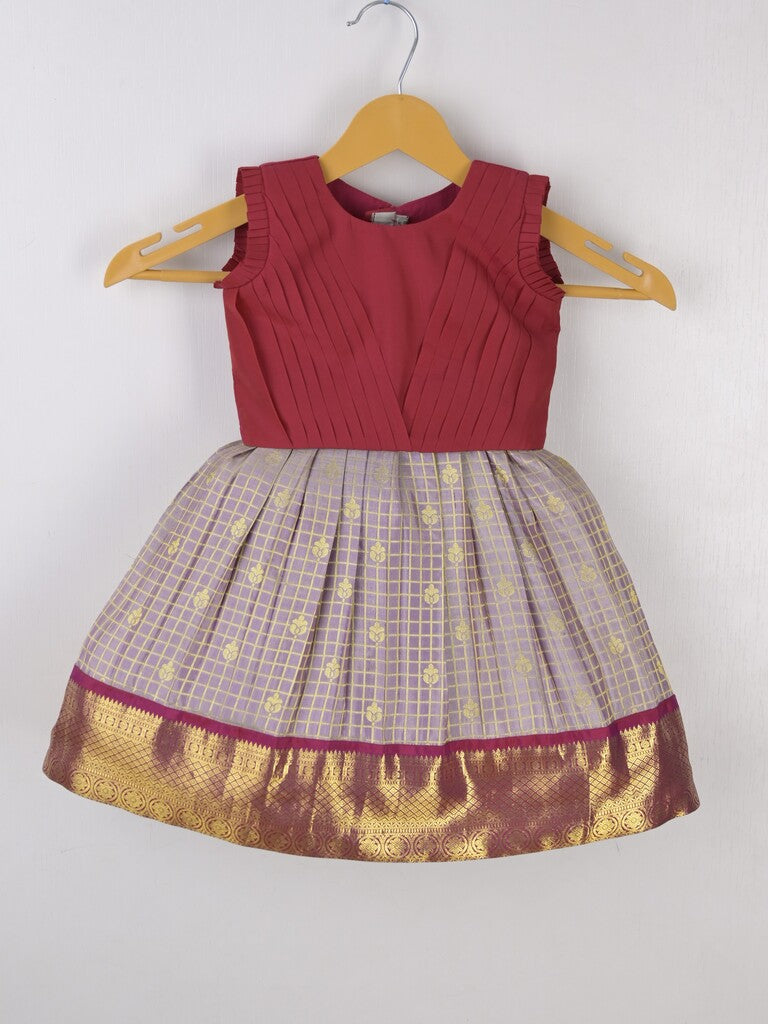 Traditional kanchi pattu silk lehenga set for kids 0-1 year