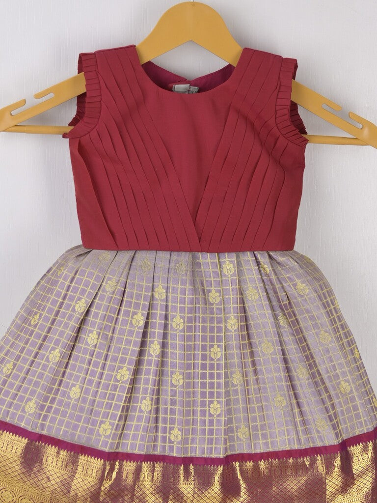 Traditional kanchi pattu silk lehenga set for kids 0-1 year