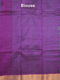 Uppada seiko pattu saree lux green color allover checks, motifs & zari border with contrast pallu and plain blouse