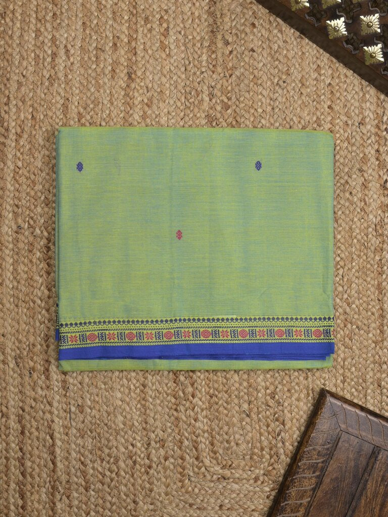 Kanchi cotton saree allover motifs and zari border with attached self-blouse