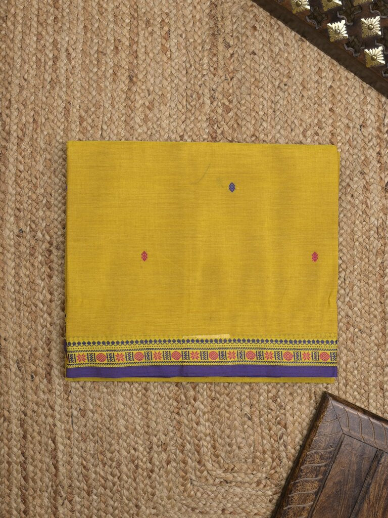 Kanchi cotton saree allover motifs and zari border with attached self-blouse