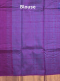 Uppada seiko pattu saree sky blue color allover checks, motifs & zari border with contrast pallu and plain blouse