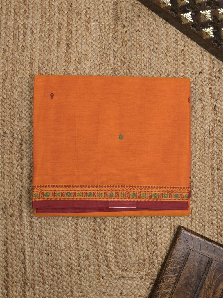 Kanchi cotton saree allover motifs and zari border with attached self-blouse