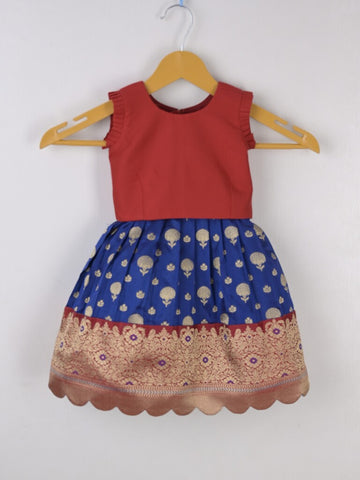 Traditional kanchi pattu silk lehenga set for kids 0-1 year