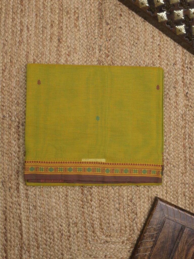 Kanchi cotton saree allover motifs and zari border with attached self-blouse