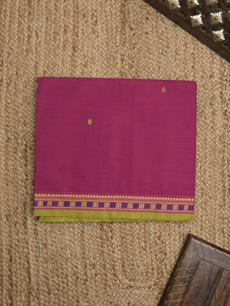 Kanchi cotton saree allover motifs and zari border with attached self-blouse