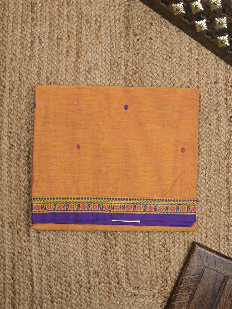 Kanchi cotton saree allover motifs and zari border with attached self-blouse