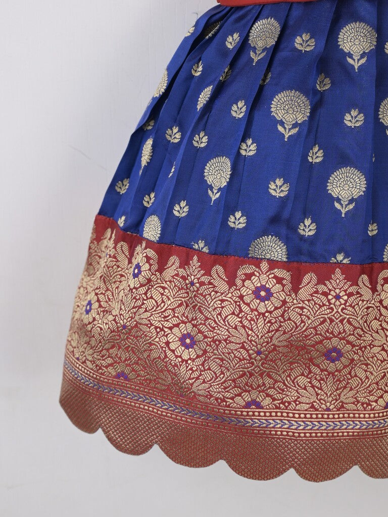 Traditional kanchi pattu silk lehenga set for kids 0-1 year