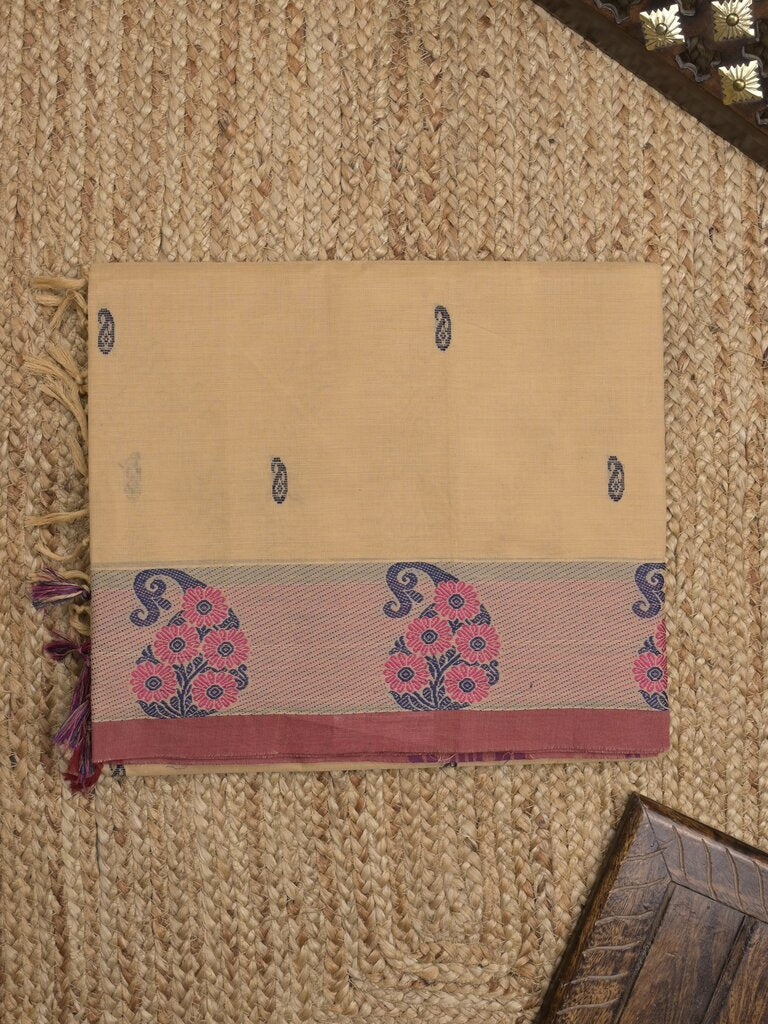 Kanchi cotton saree allover motifs and weaving border with attached self blouse