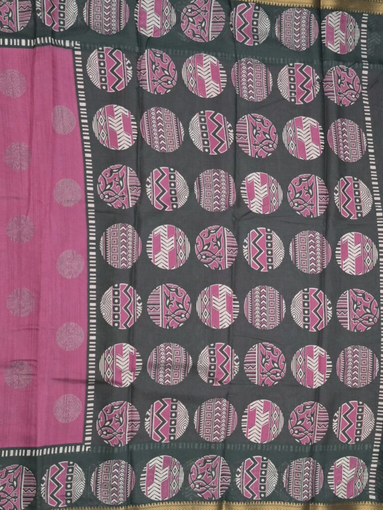 Maheshwari fancy saree purple color allover motifs & zari border with printed pallu and contrast blouse