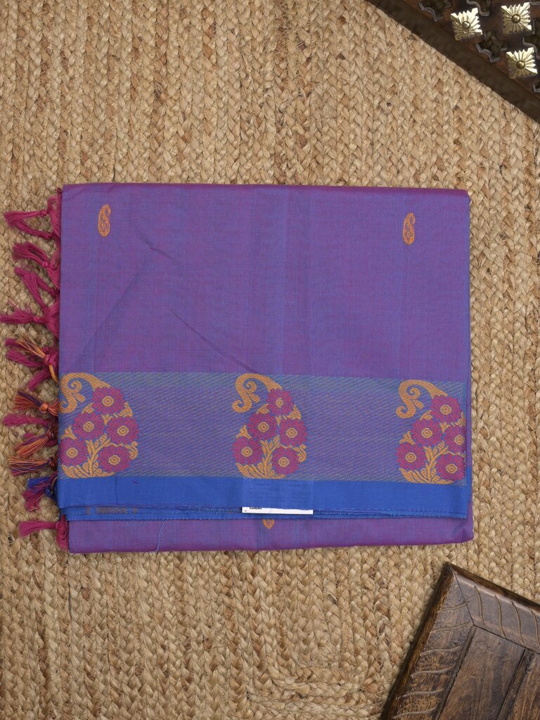 Kanchi cotton saree allover motifs and weaving border with attached self blouse