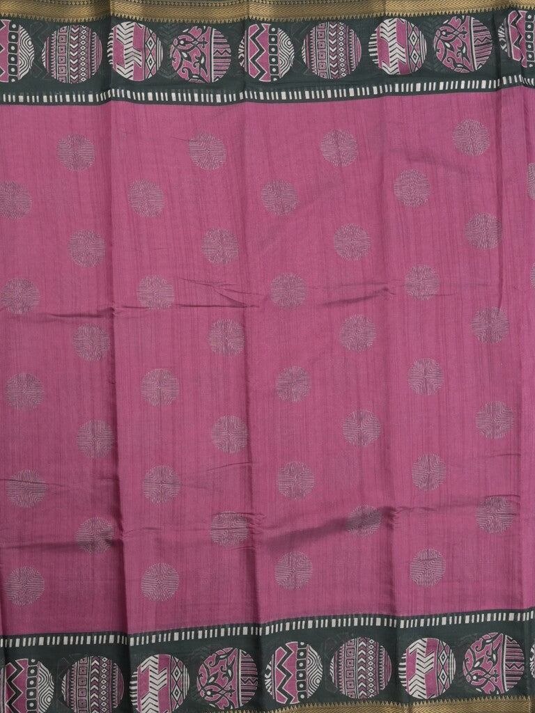 Maheshwari fancy saree purple color allover motifs & zari border with printed pallu and contrast blouse