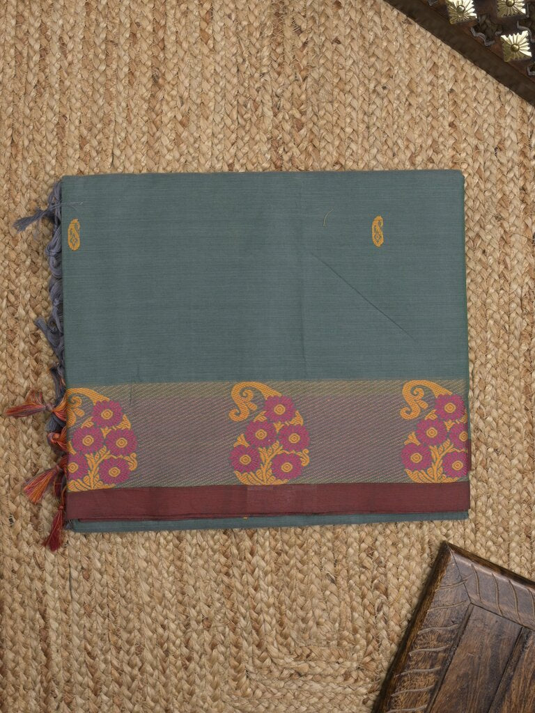 Kanchi cotton saree allover motifs and weaving border with attached self blouse